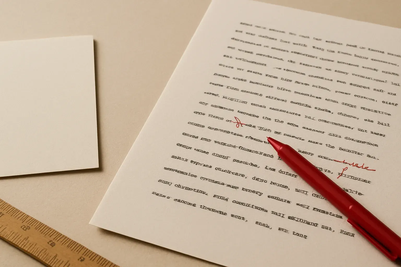 A marked-up manuscript page, corrections in red ink.